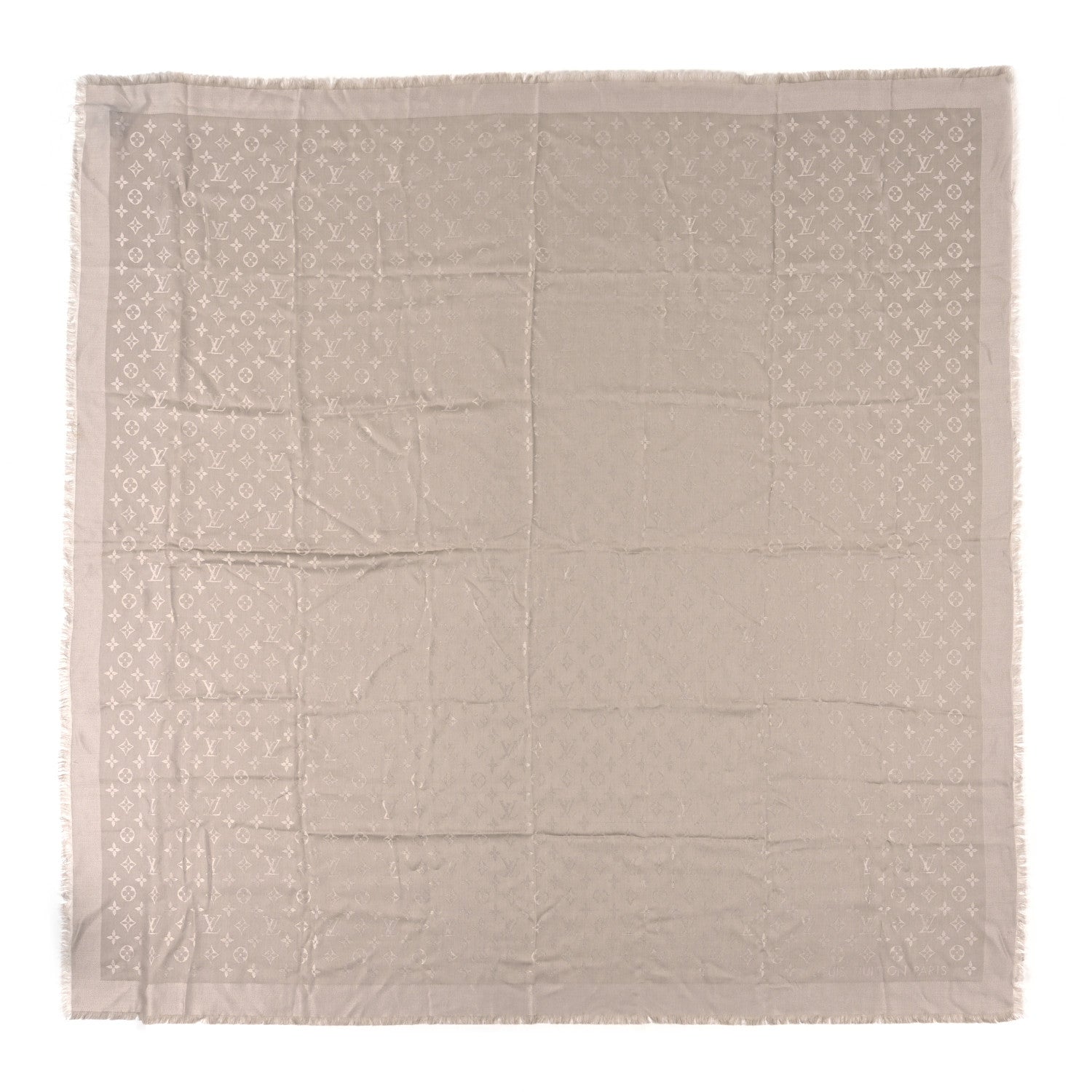 Louis Vuitton Silk Wool Monogram Shawl Greige 1 of 3