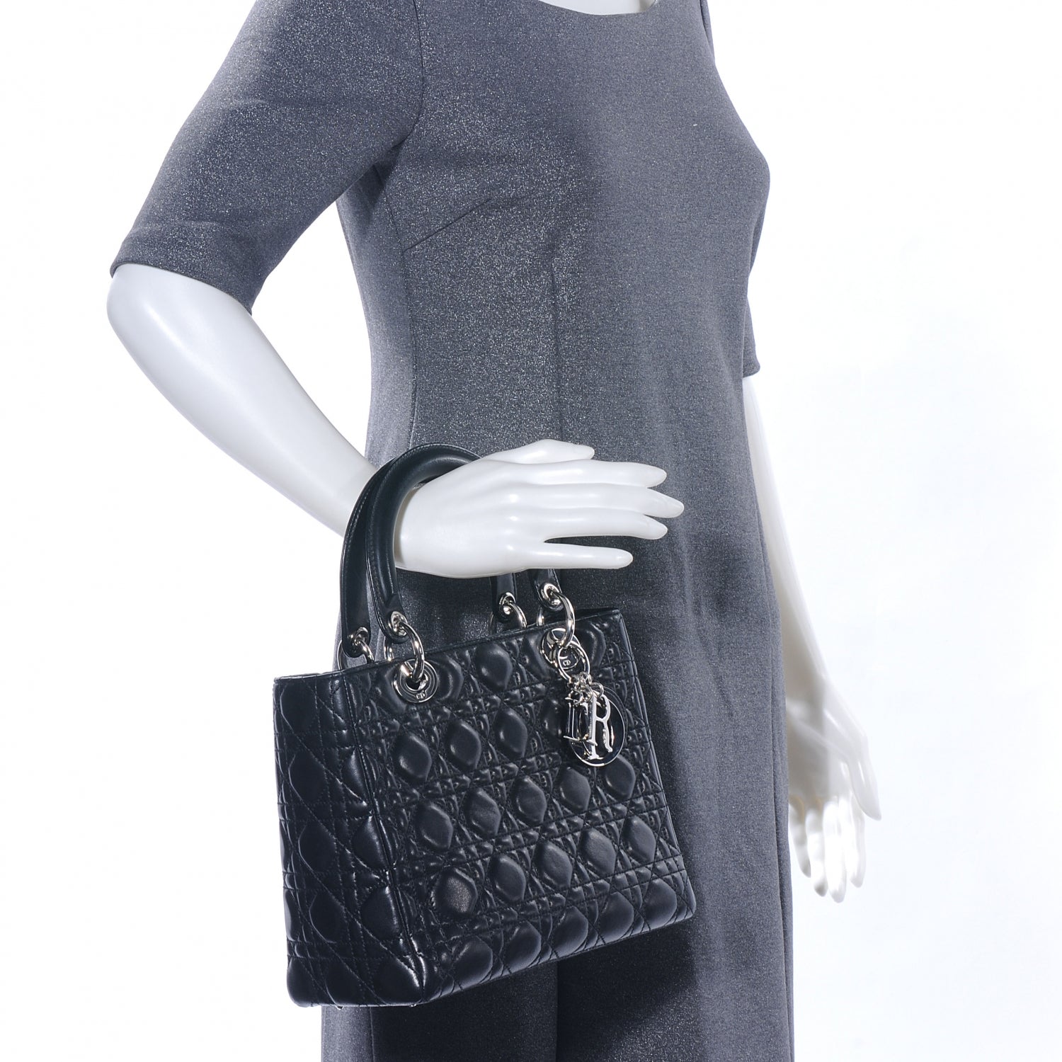 Christian Dior Lambskin Cannage Medium Lady Dior Black 2 of 9