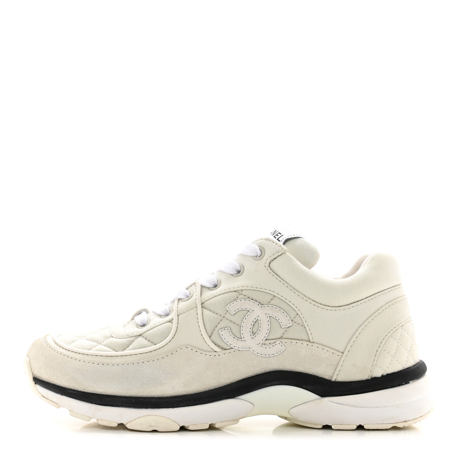 Chanel Fabric Suede Calfskin Quilted CC Sneakers 37 White 1 of 8