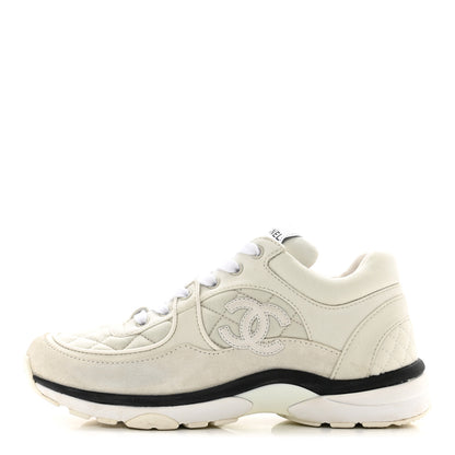 Chanel Fabric Suede Calfskin Quilted CC Sneakers 37 White 1 of 8