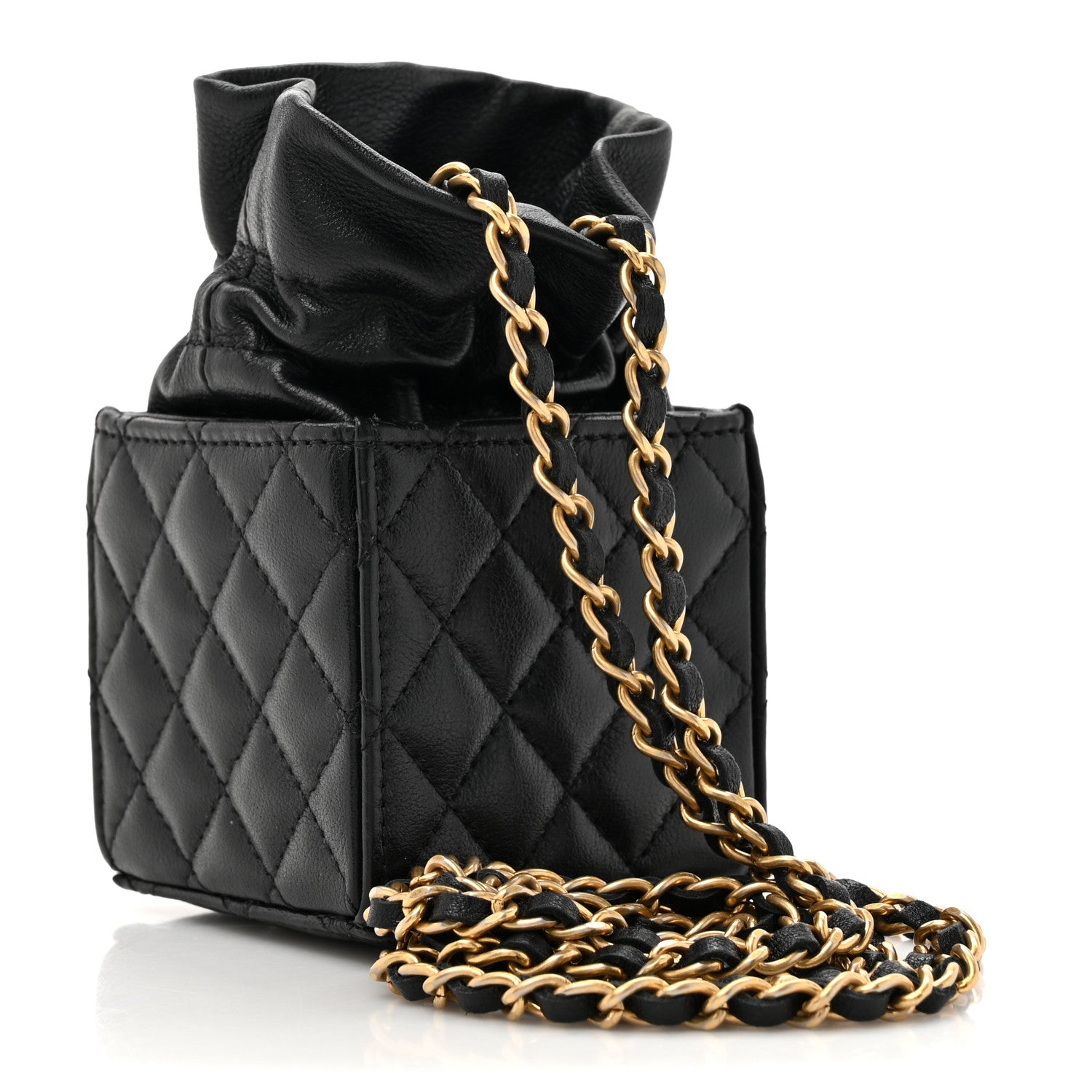 Chanel Calfskin Quilted Mini Drawstring Bucket Bag Black 3 of 10