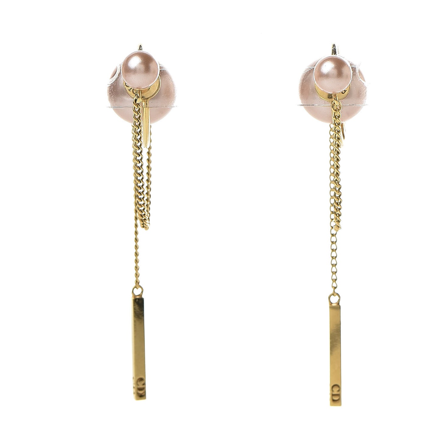 Pearl Tribales Dangle Chain Earrings Pink Gold