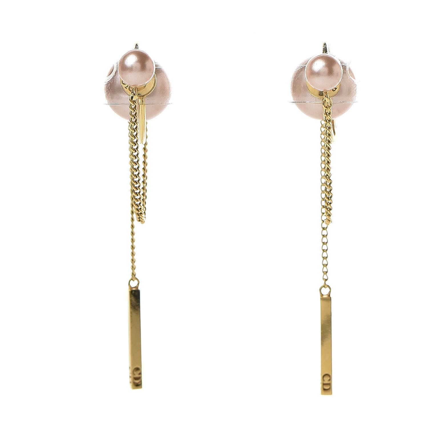 Christian Dior Pearl Tribales Dangle Chain Earrings Pink Gold 1 of 6