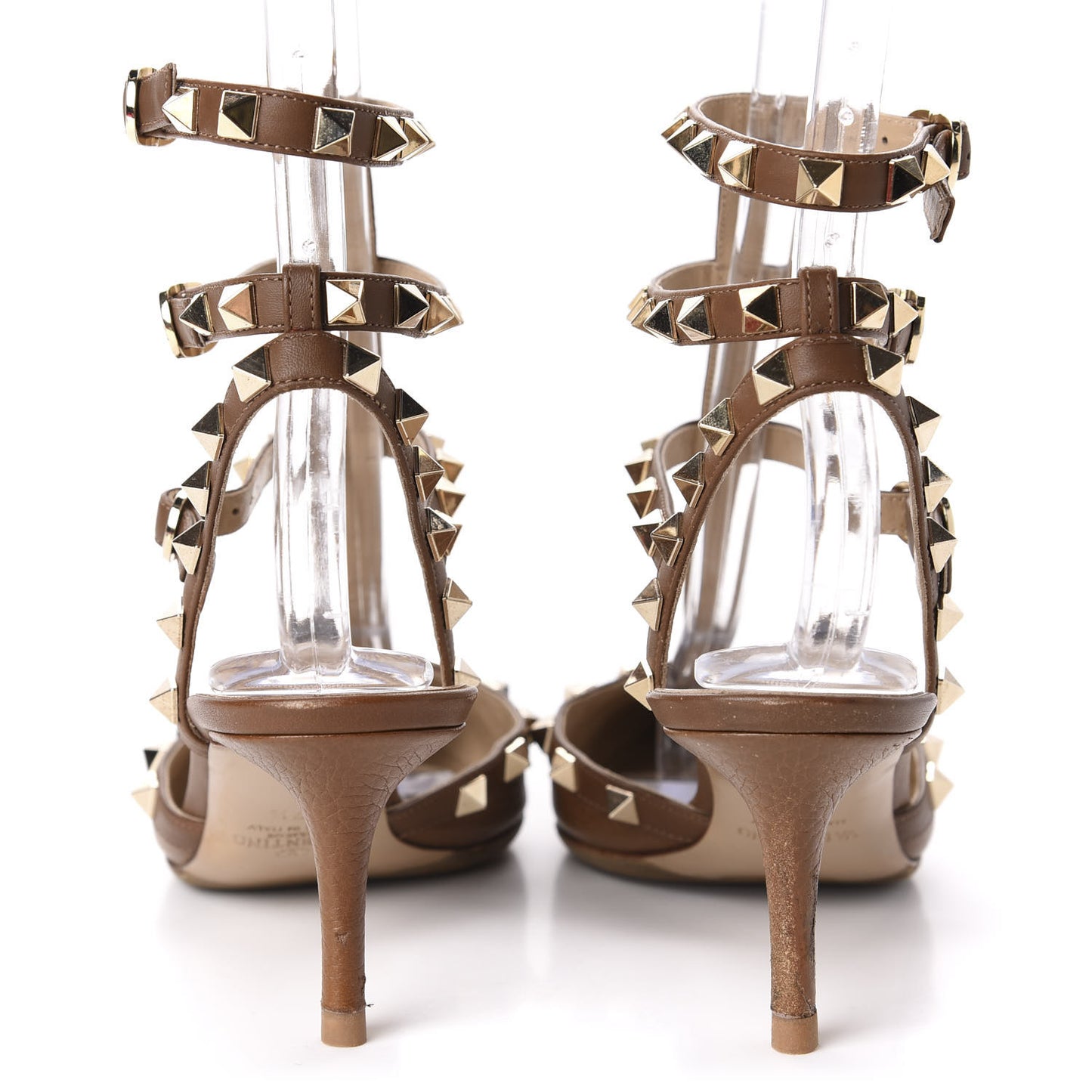 Pebbled Calfskin Rockstud Ankle Strap 65mm Pumps 37.5 Deep Cuir