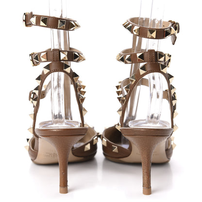 Valentino Garavani Pebbled Calfskin Rockstud Ankle Strap 65mm Pumps 37.5 Deep Cuir 6 of 13