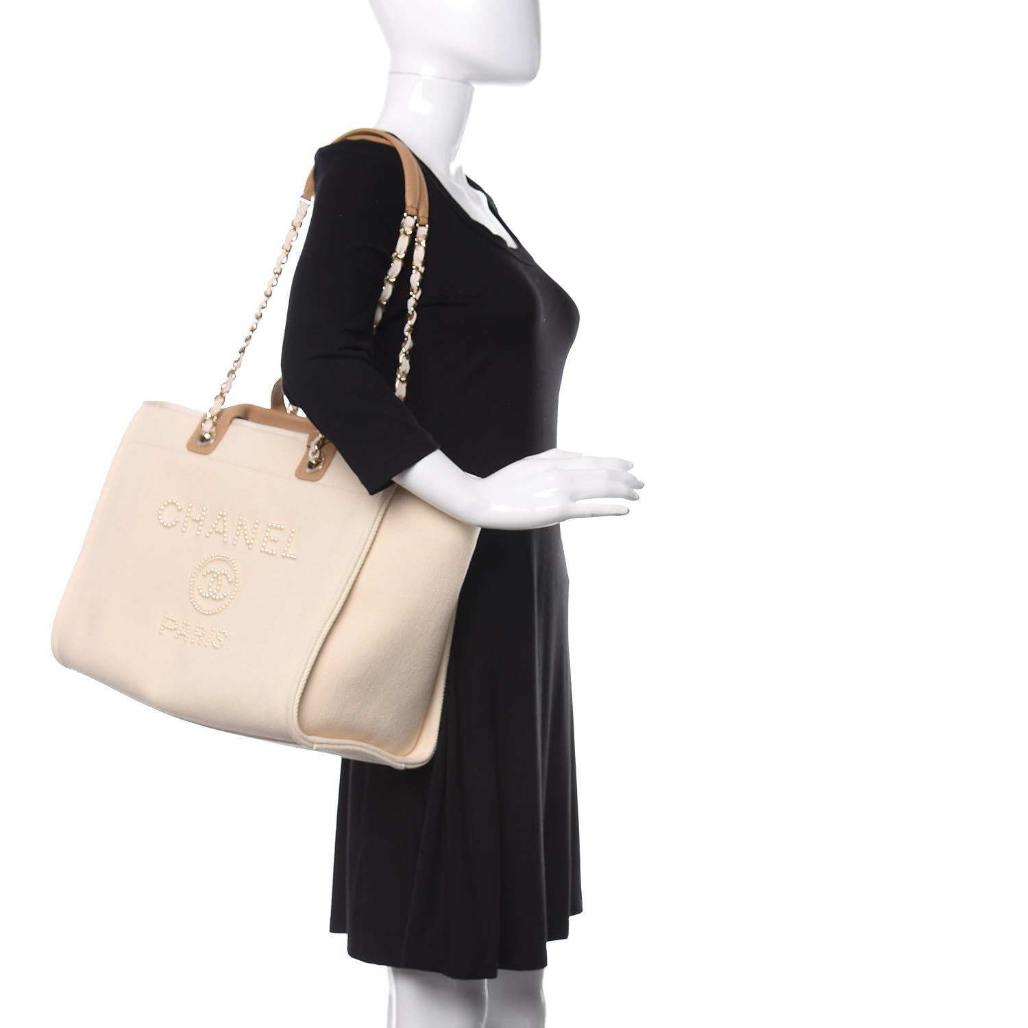 Chanel Canvas Pearl Medium Deauville Tote Ecru Beige 2 of 10