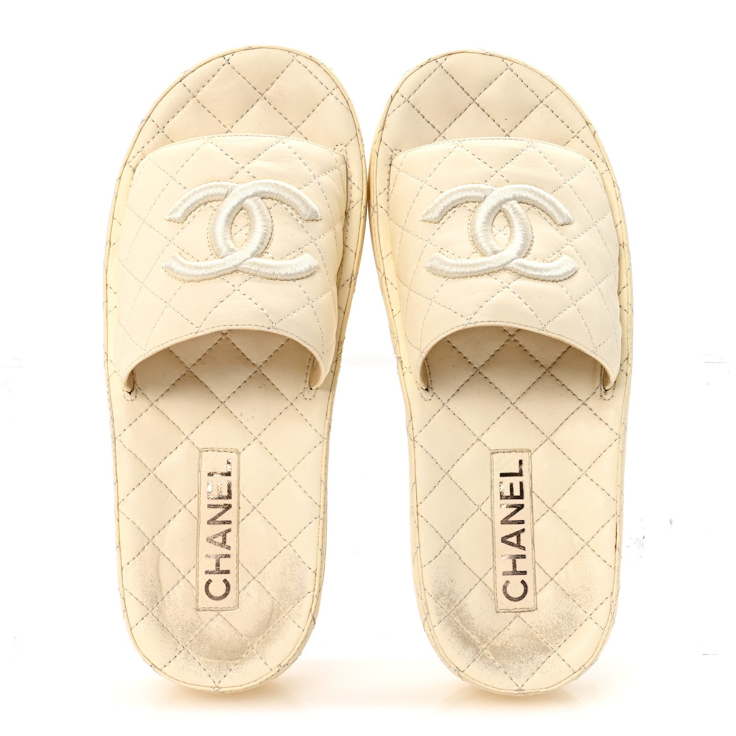 Chanel Lambskin Quilted CC Mules Sandals 38 Ivory 2 of 10