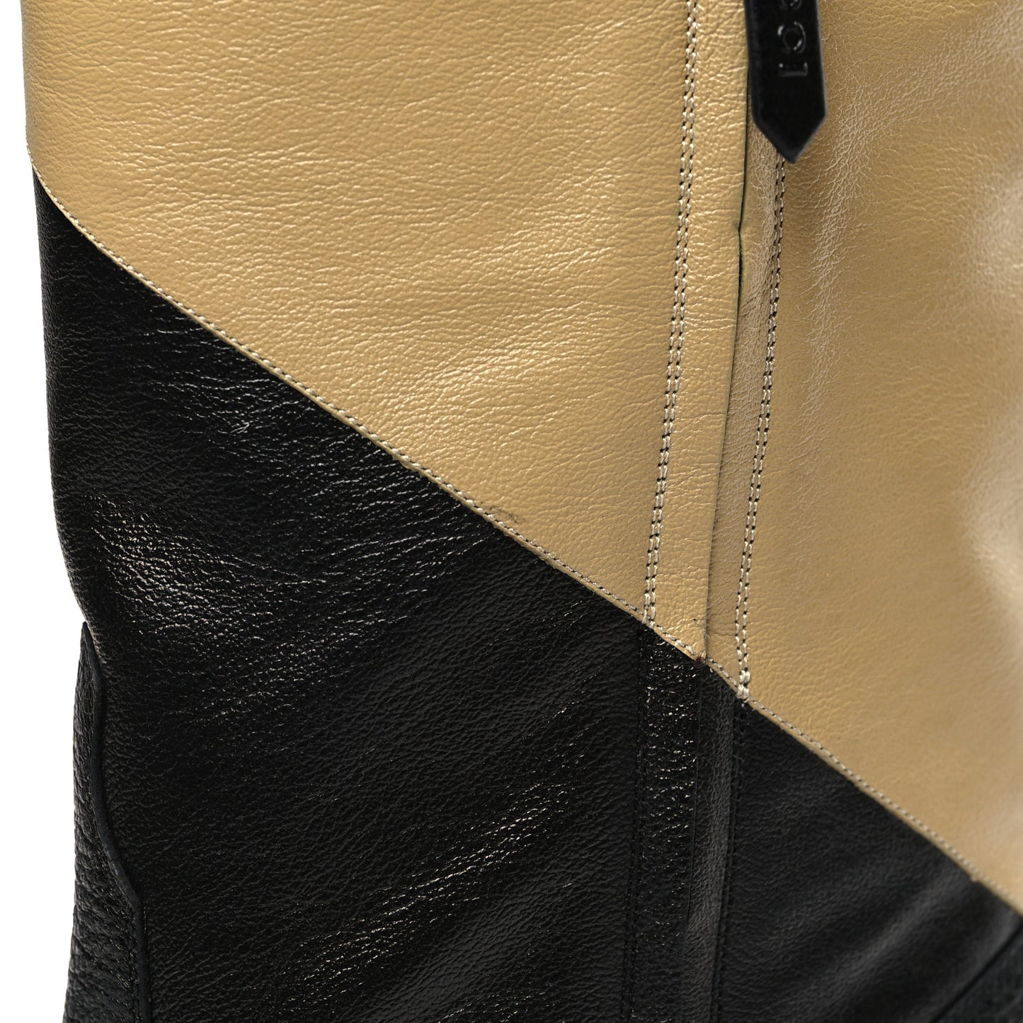 Calfskin Wrinkled Kid Diagonal Striped Zumi Knee Boots 41 Black Beige Romantic Cherry