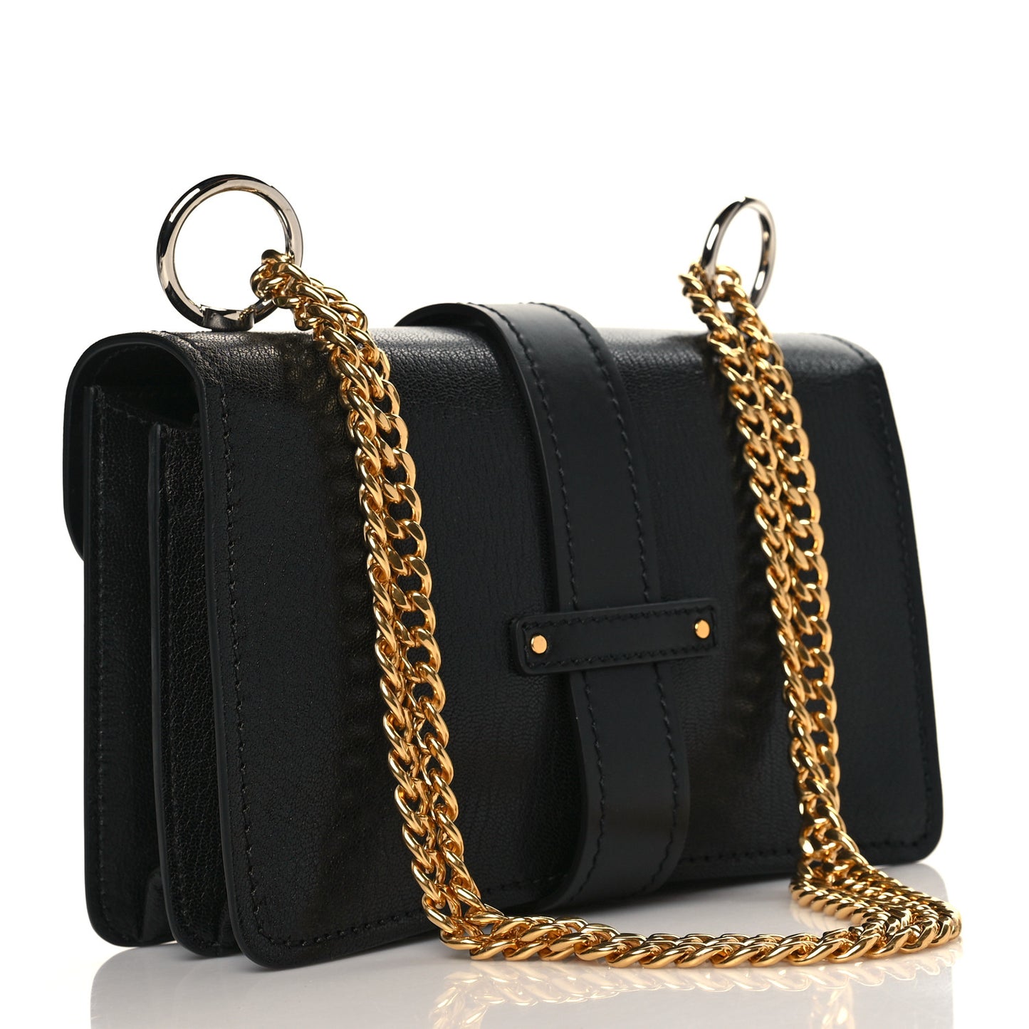 Shiny Goatskin Calfskin Aby Chain Shoulder Bag Black