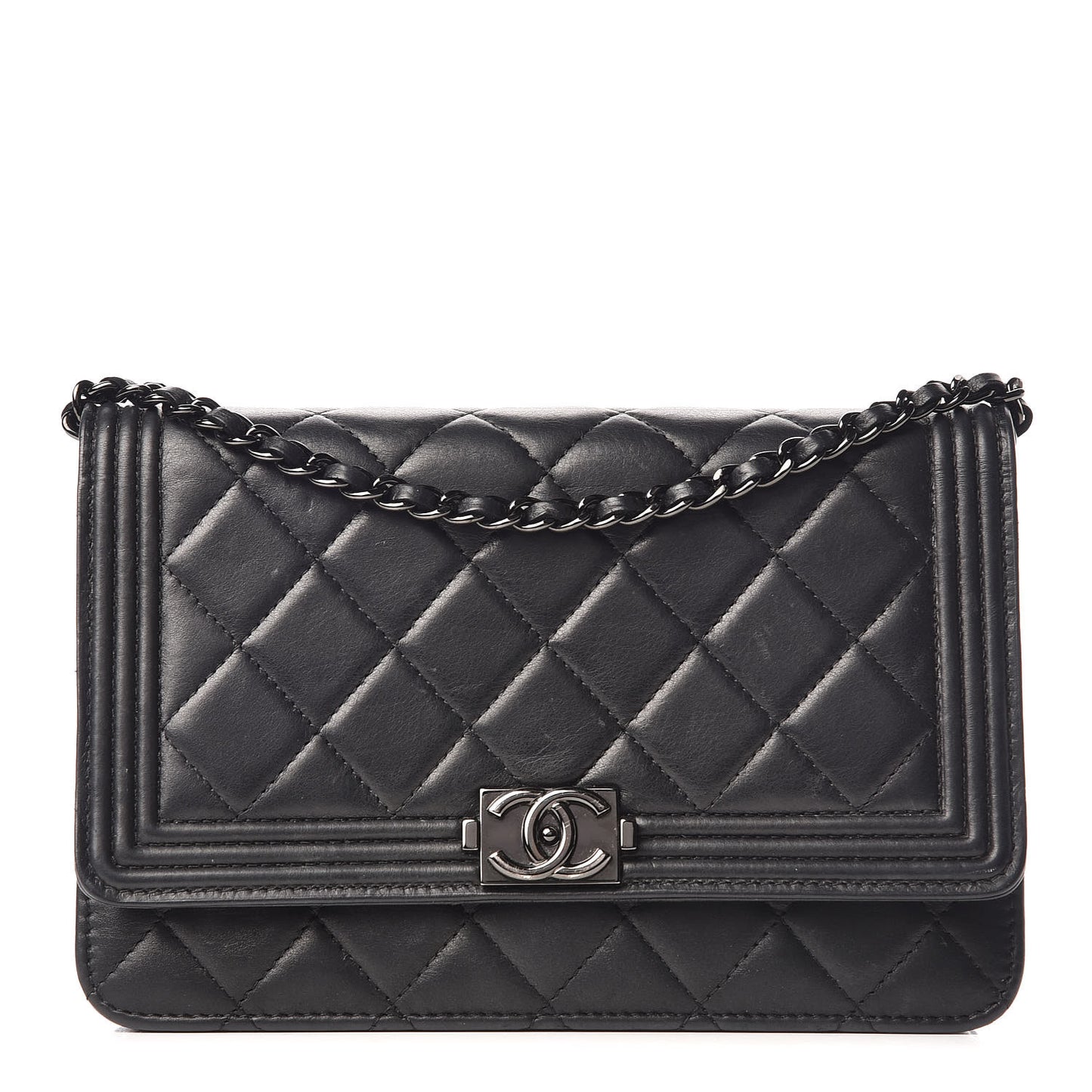 Lambskin Quilted Boy Wallet On Chain WOC Black