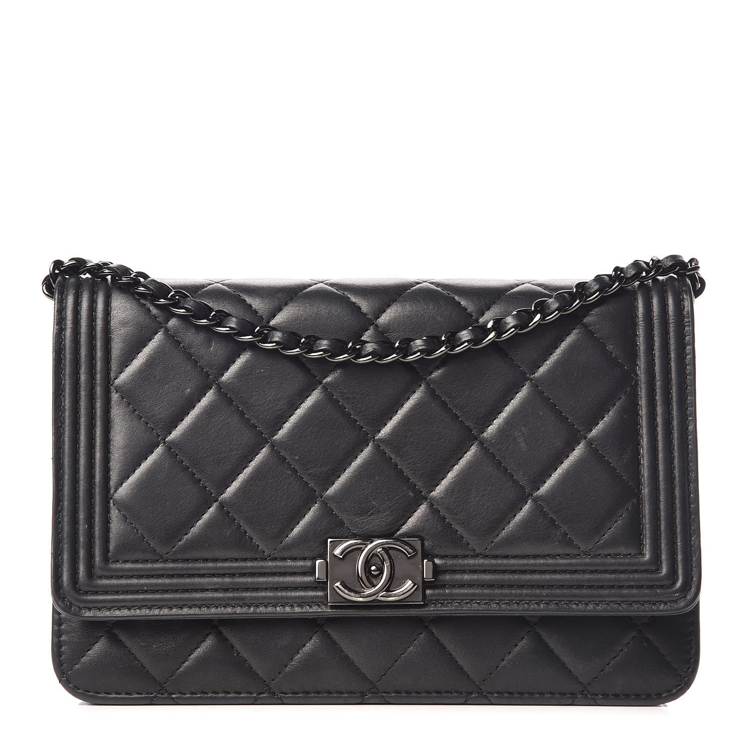 Chanel Lambskin Quilted Boy Wallet On Chain WOC Black 1 of 18