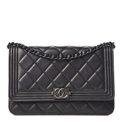 Chanel Lambskin Quilted Boy Wallet On Chain WOC Black 1 of 18