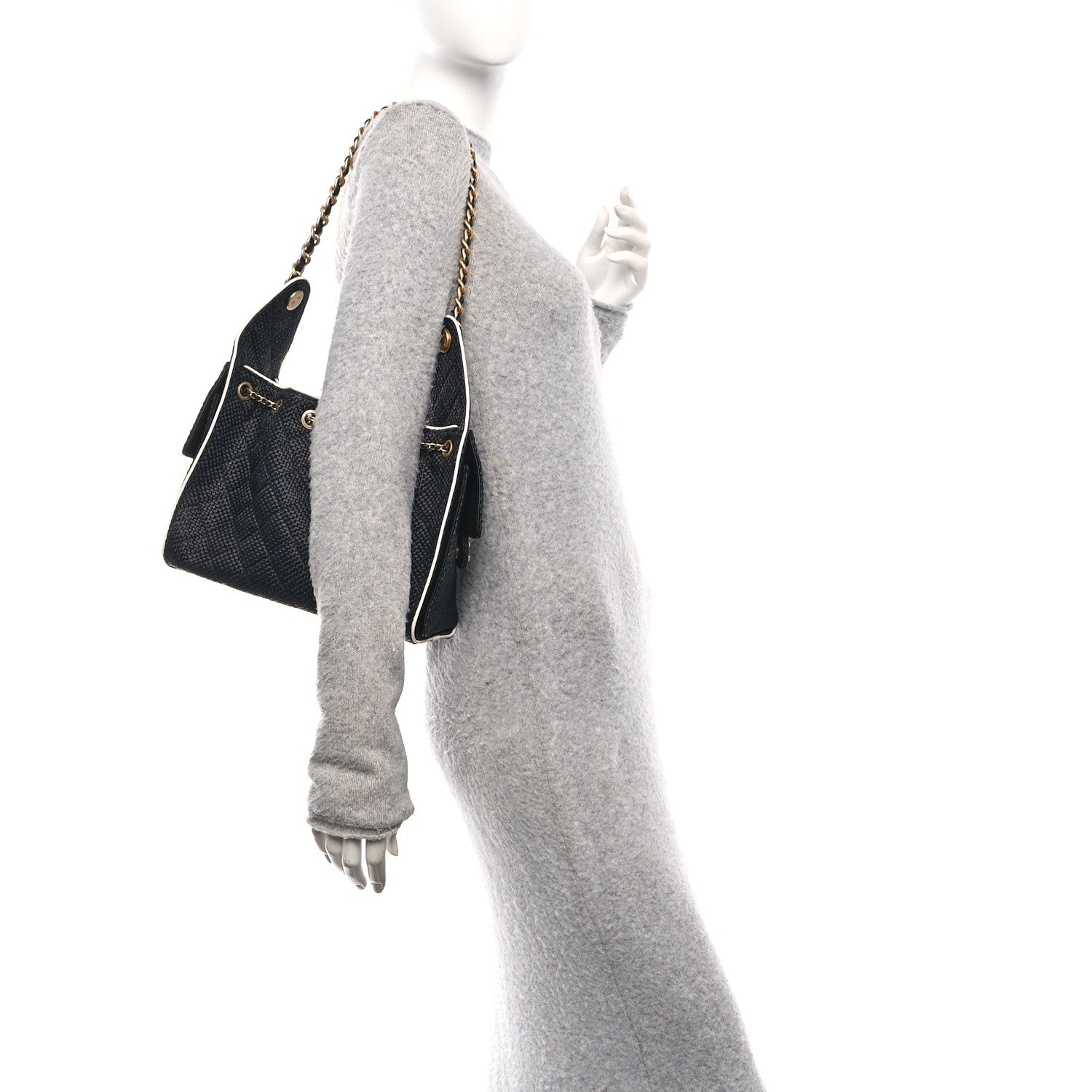 Chanel Braided Raffia Calfskin Small Chanel 25 Handbag Black White 3 of 19