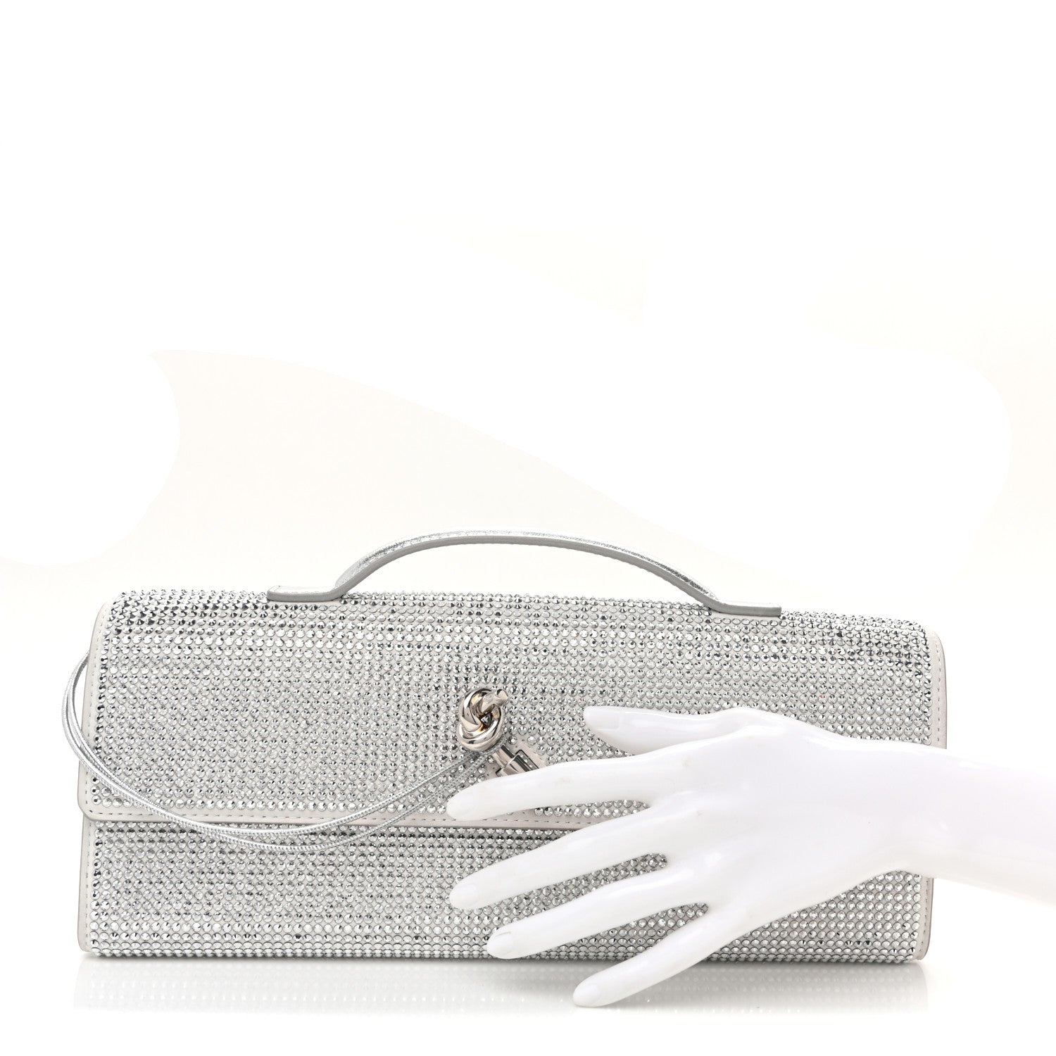Bottega Veneta Nappa Crystal Long Andiamo Top Handle Clutch White 2 of 9
