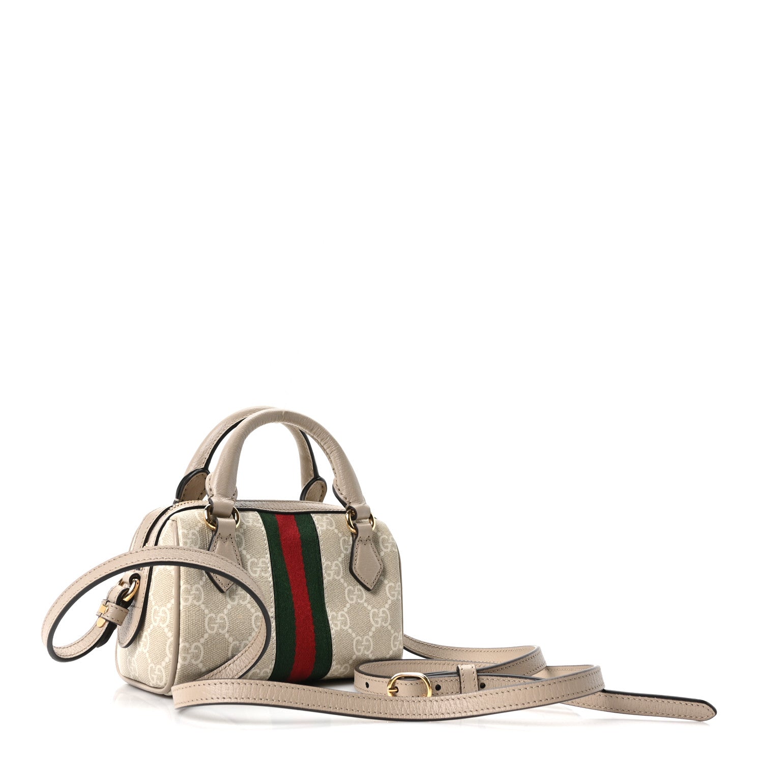 Gucci GG Supreme Monogram Textured Dollar Calfskin Web Super Mini Ophidia Top Handle Bowler Bag Beige Mystic White Oatmeal 3 of 9
