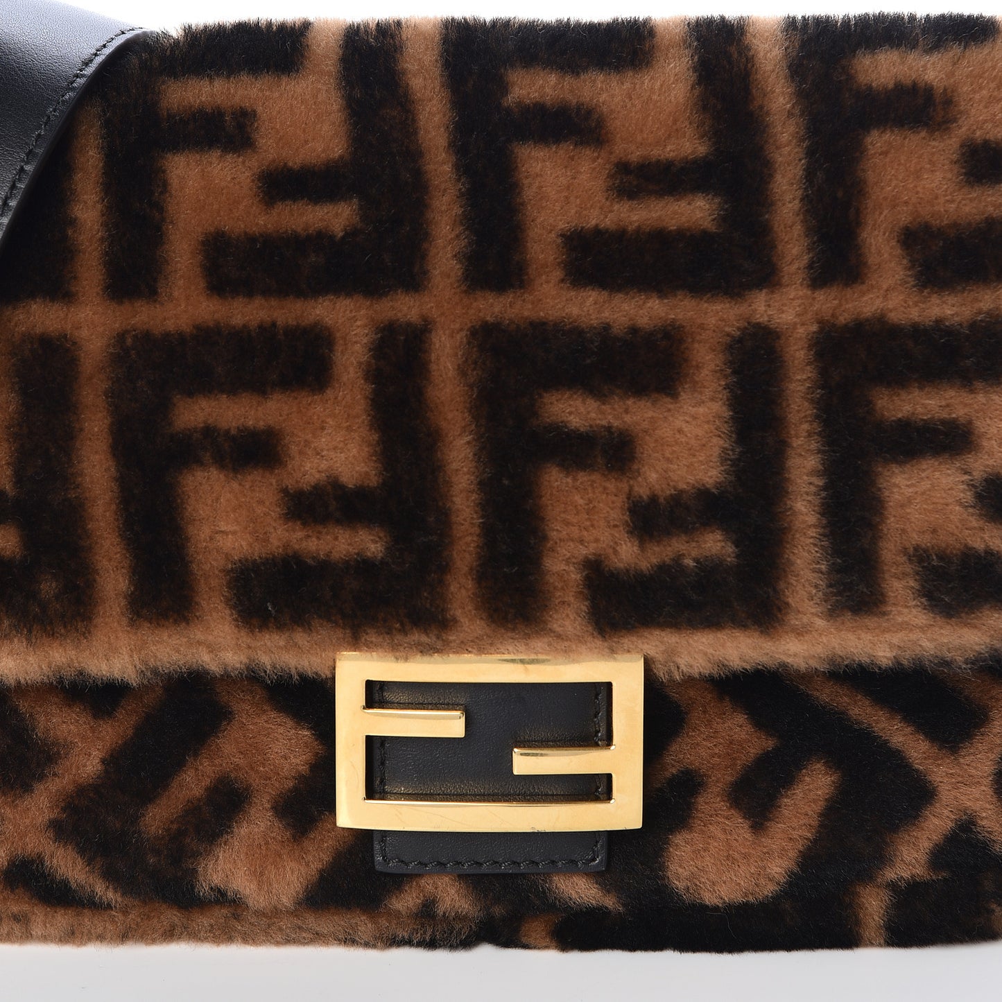Shearling Vitello Dolce Macro FF 1974 Baguette Tobacco Black