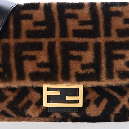 Fendi Shearling Vitello Dolce Macro FF 1974 Baguette Tobacco Black 10 of 11
