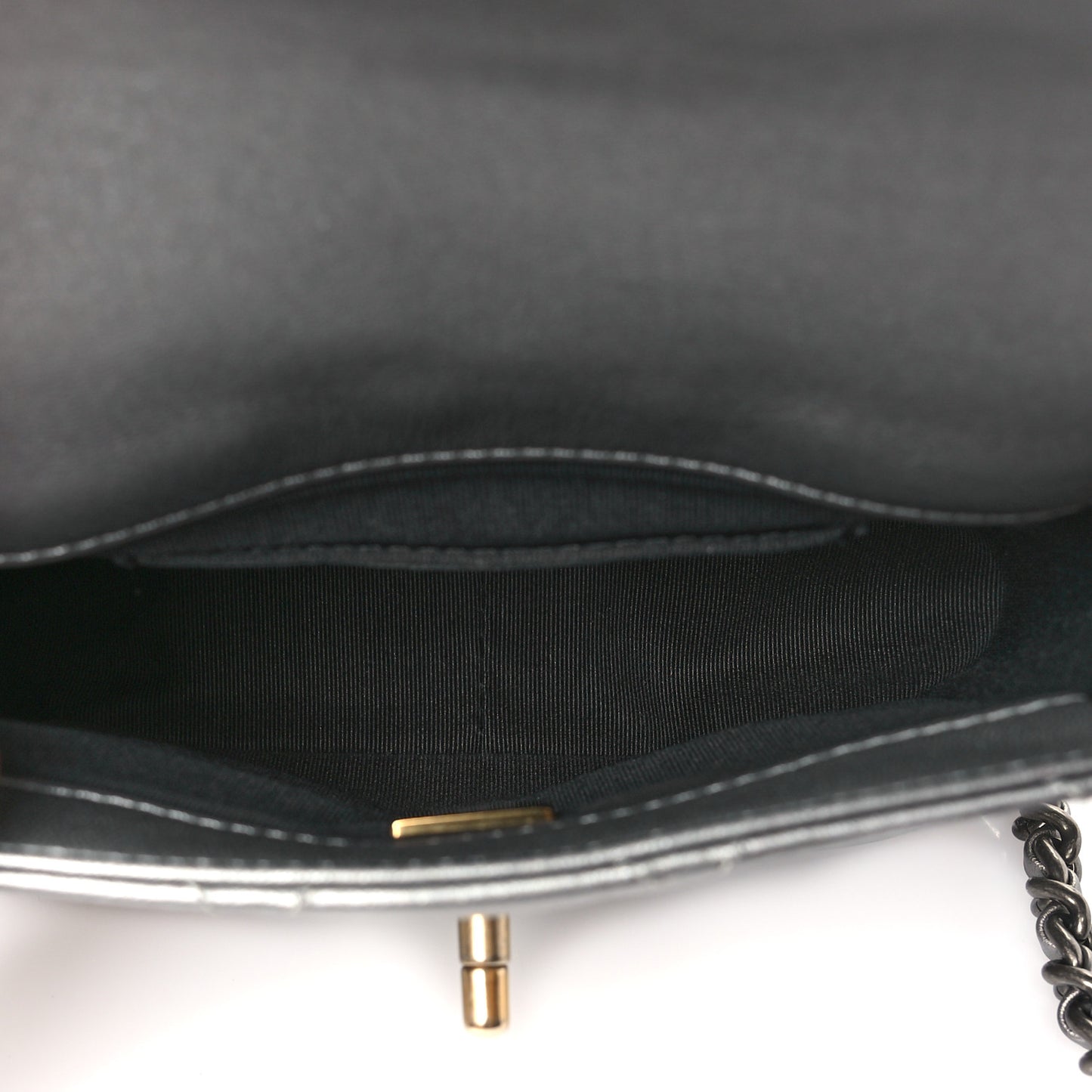 Metallic Lambskin Quilted Mini Side Note Flap Grey