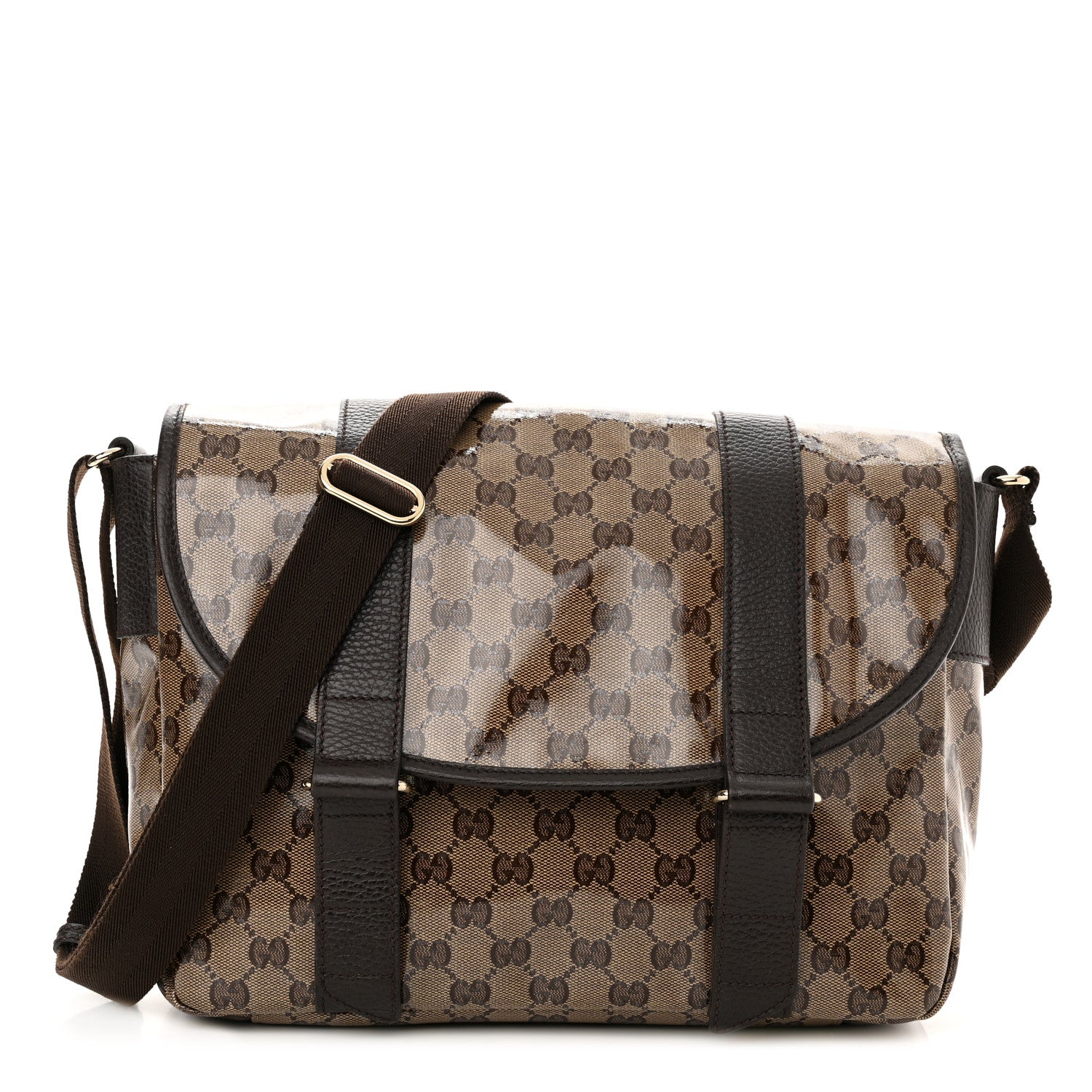 Gucci Crystal Monogram Medium Double Buckle Flap Messenger Beige Dark Brown 1 of 10
