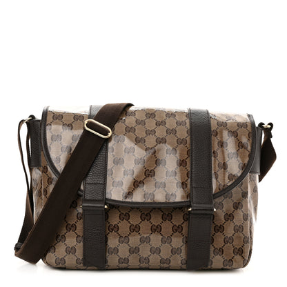 Gucci Crystal Monogram Medium Double Buckle Flap Messenger Beige Dark Brown 1 of 10