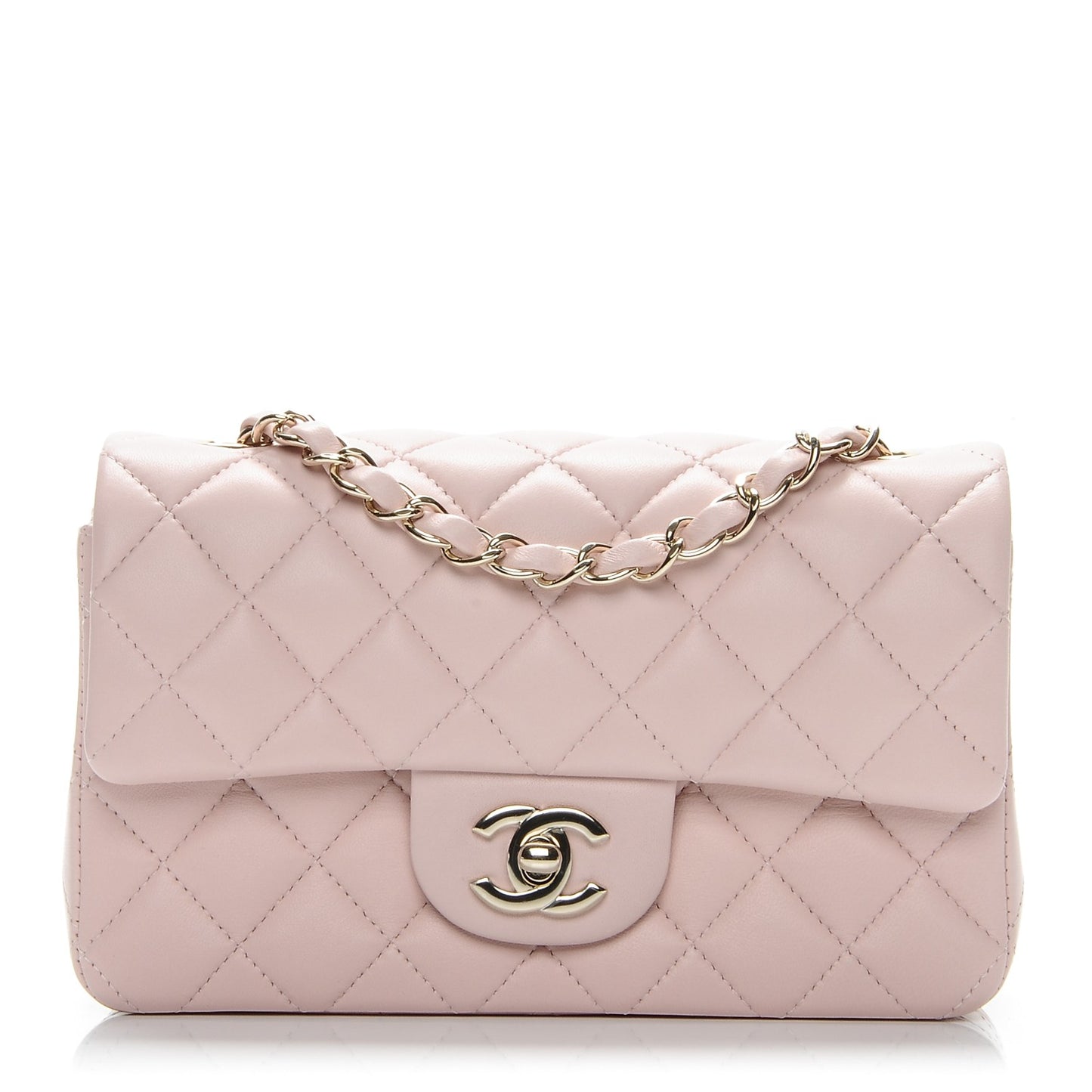 Lambskin Quilted Mini Rectangular Flap Light Pink