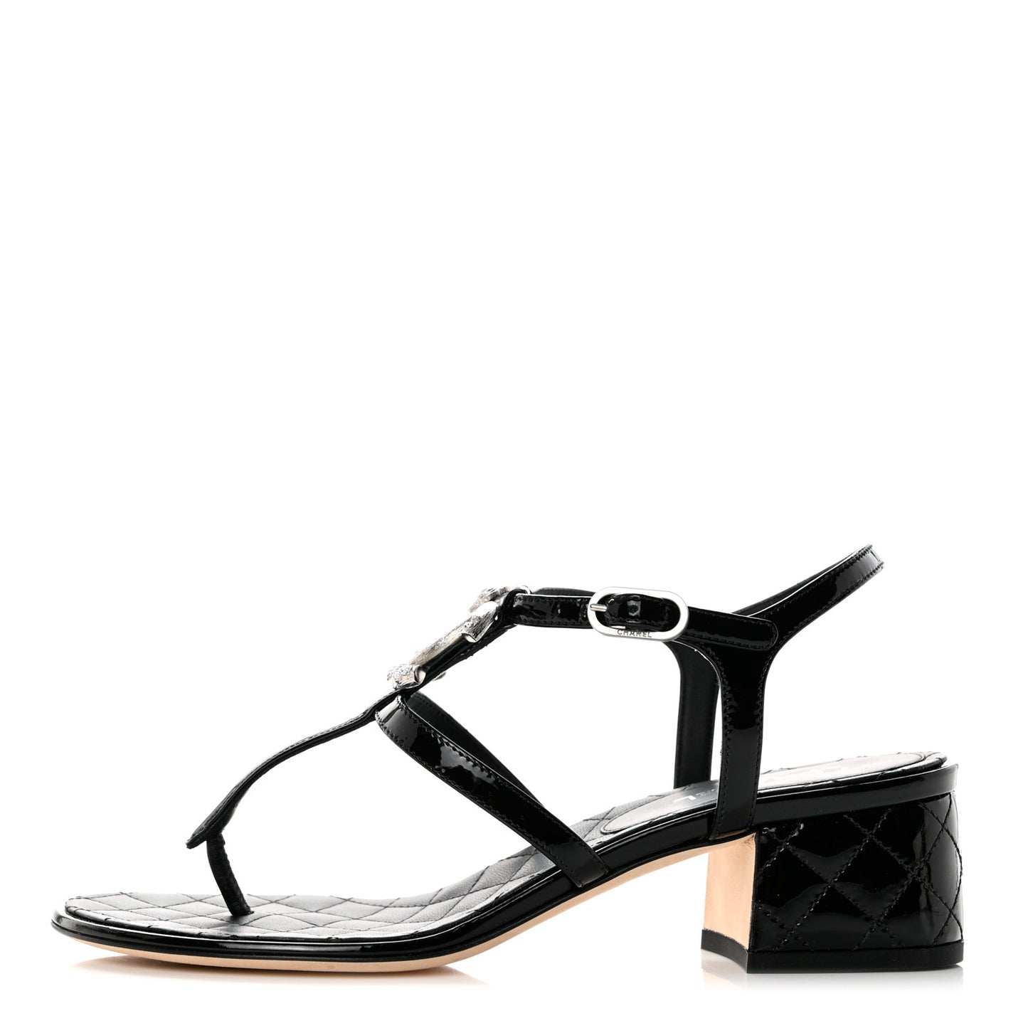 Patent CC Logo Thong Sandals 37 Black