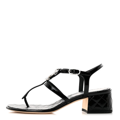 Chanel Patent CC Logo Thong Sandals 37 Black 1 of 8