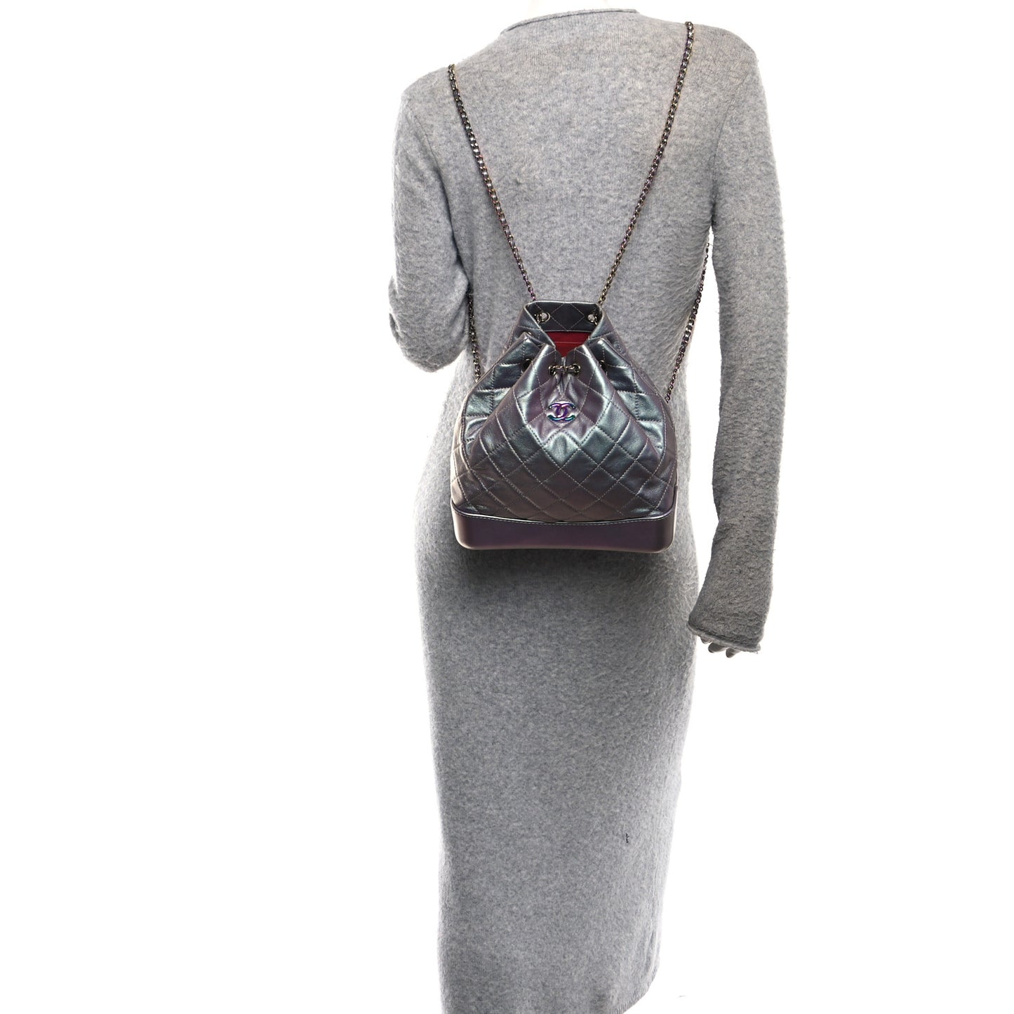 Iridescent Lambskin Calfskin Quilted Gabrielle Backpack Light Purple