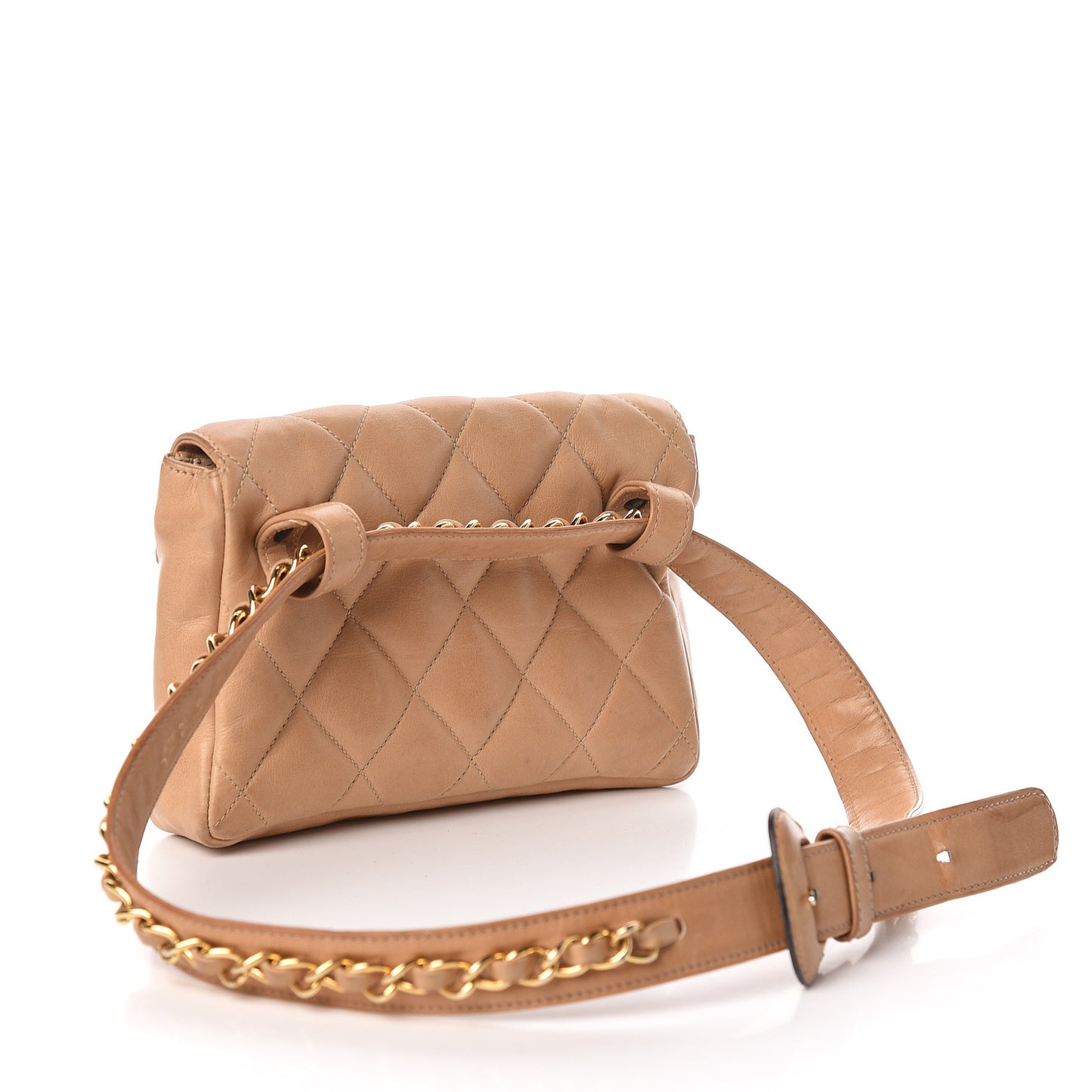 Lambskin Quilted Flap Waist Belt Bag Beige