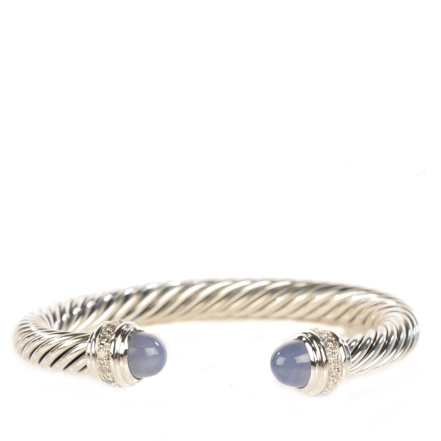 David Yurman Sterling Silver Diamond Chalcedony 7mm Cable Classics Bracelet 1 of 7