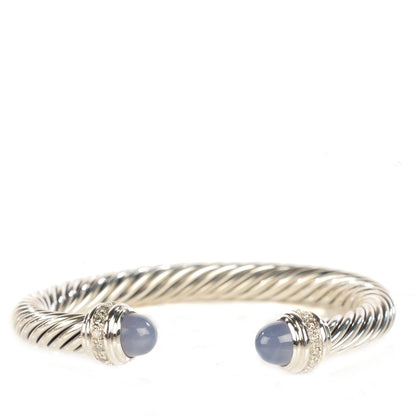 David Yurman Sterling Silver Diamond Chalcedony 7mm Cable Classics Bracelet 1 of 7