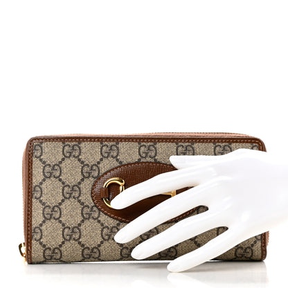 Gucci GG Supreme Monogram Azalea Calfskin Horsebit 1955 Zip Around Wallet Beige Ebony Brown Sugar 2 of 10