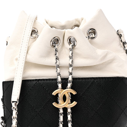 Chanel Aged Calfskin Quilted Small Gabrielle Bucket White Black 8 of 10