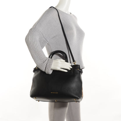 Burberry Grainy Calfskin House Check Medium Banner Tote Black 2 of 8