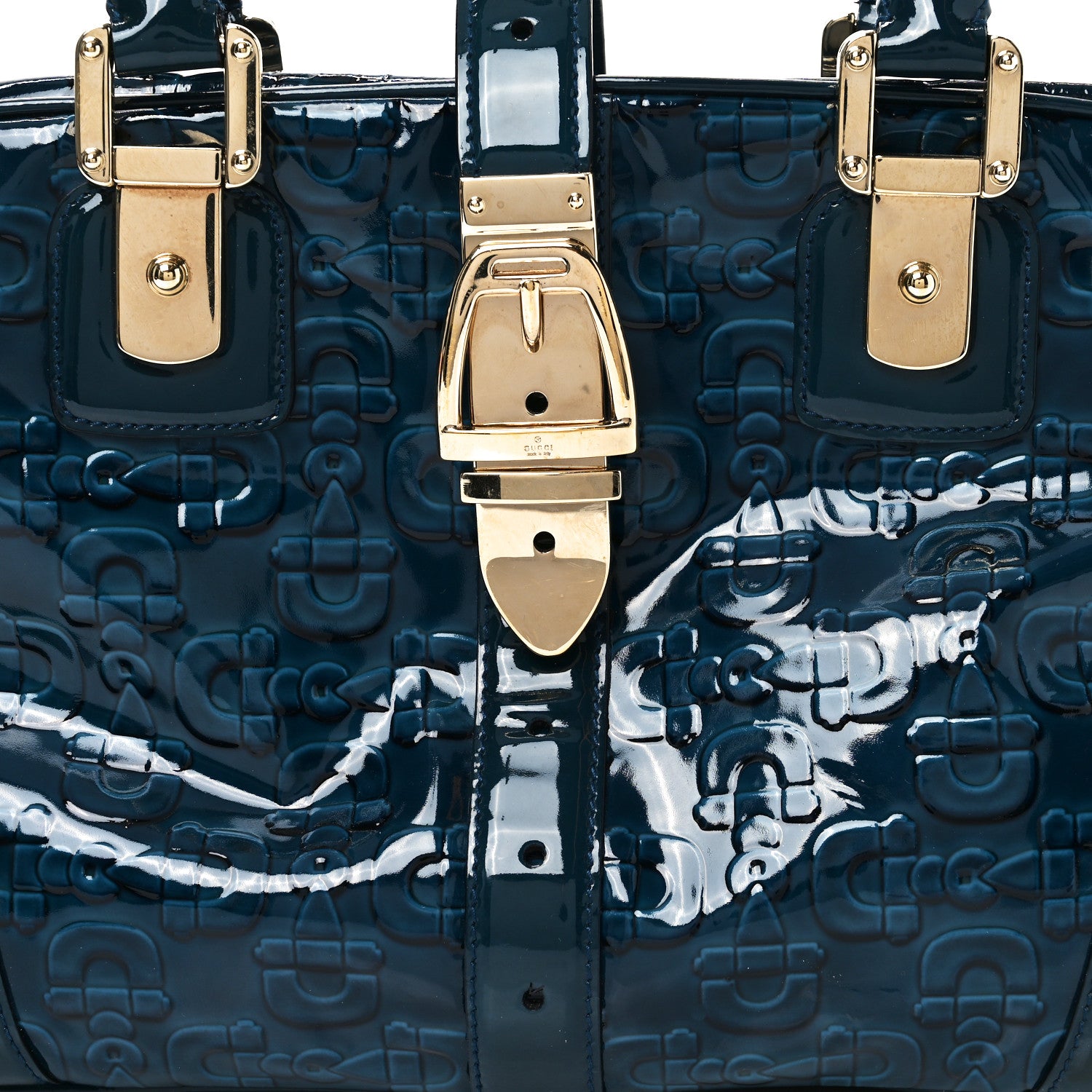 Gucci Patent Horsebit Glam Boston Tote Bag Blue 7 of 9