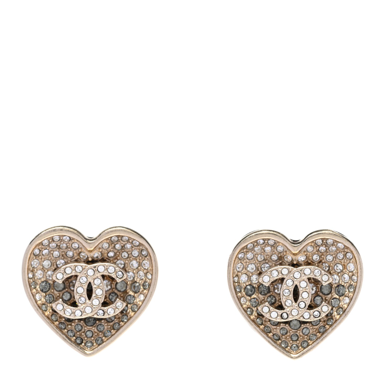 Crystal Metal CC Heart Earrings Gold