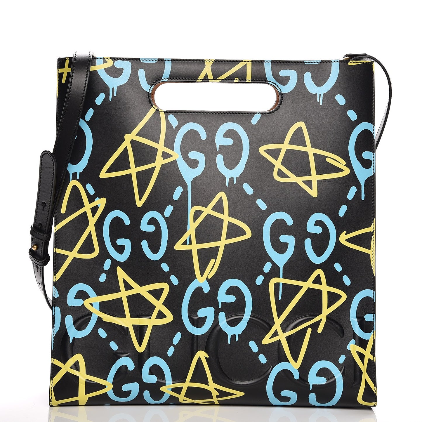 Calfskin GucciGhost Medium XL Tote Black New Acquamarine