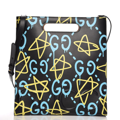 Gucci Calfskin GucciGhost Medium XL Tote Black New Acquamarine 3 of 7
