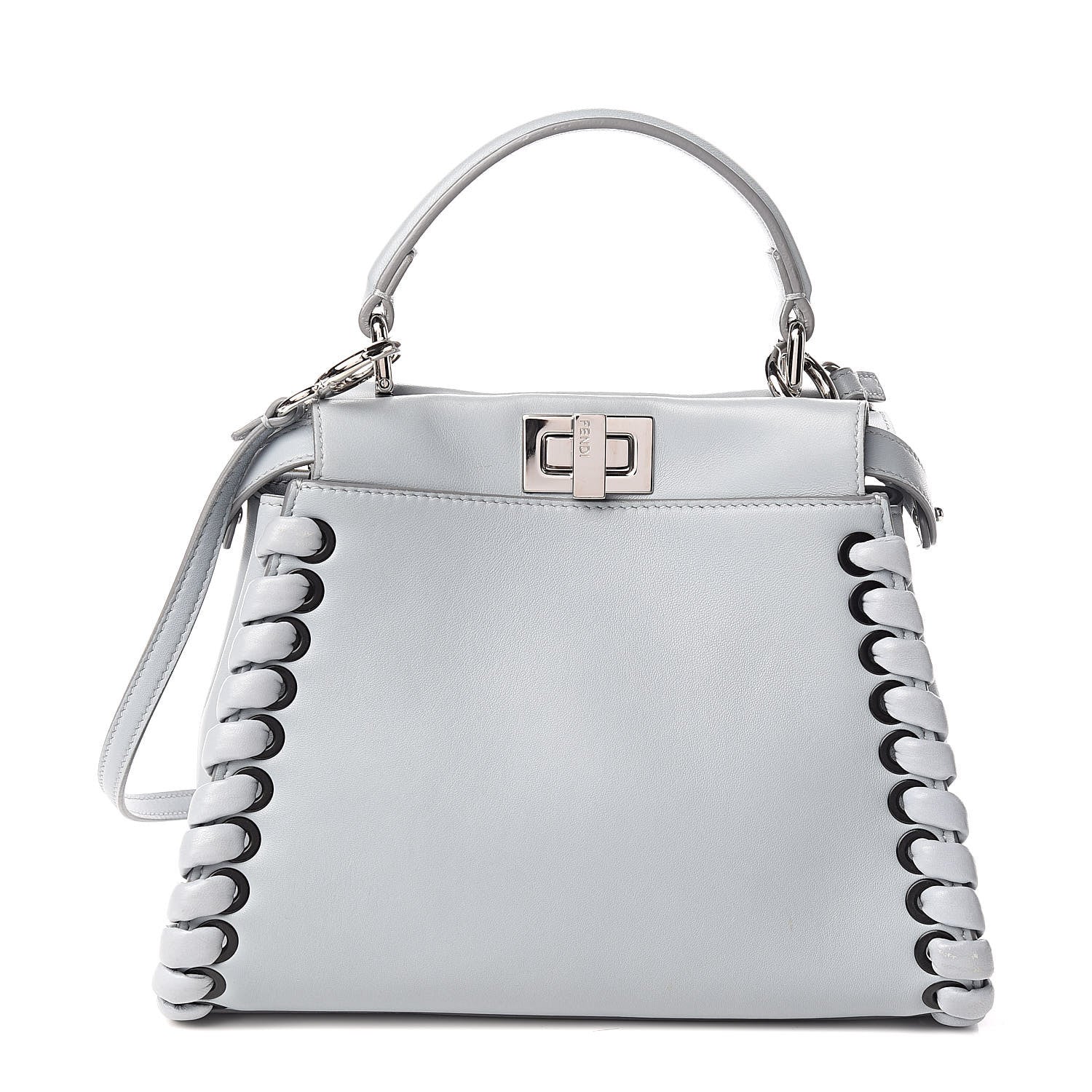 Fendi Nappa Lace Up Mini Peekaboo Iconic Satchel Azzurro Polvere 1 of 13