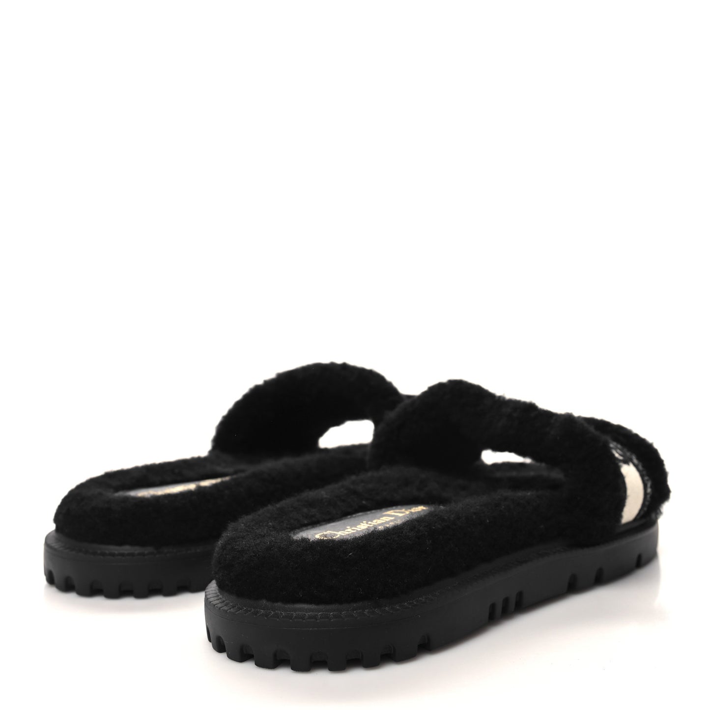 Shearling Canvas Lurex Embroidered Dway 10mm Slide Sandals 39 Black Natural