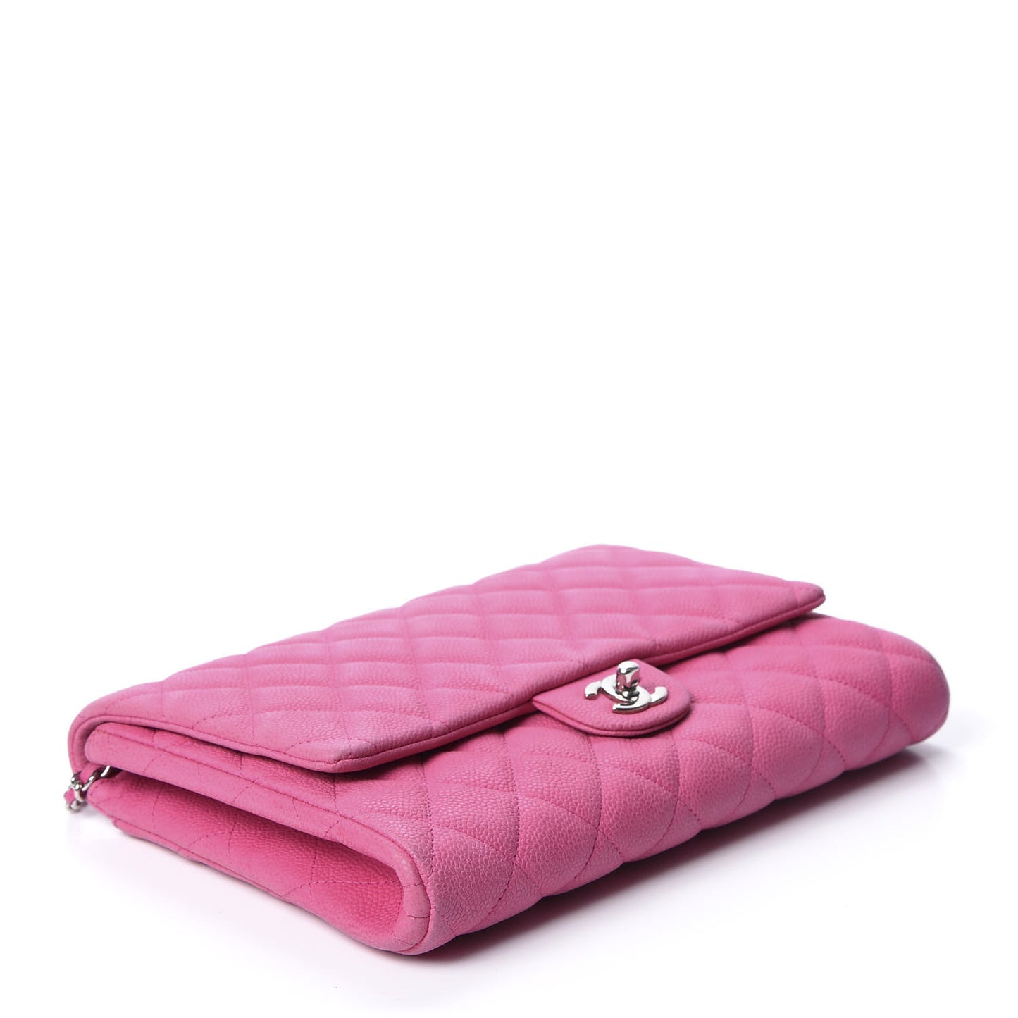 Iridescent Caviar Clutch with Chain Flap Pink