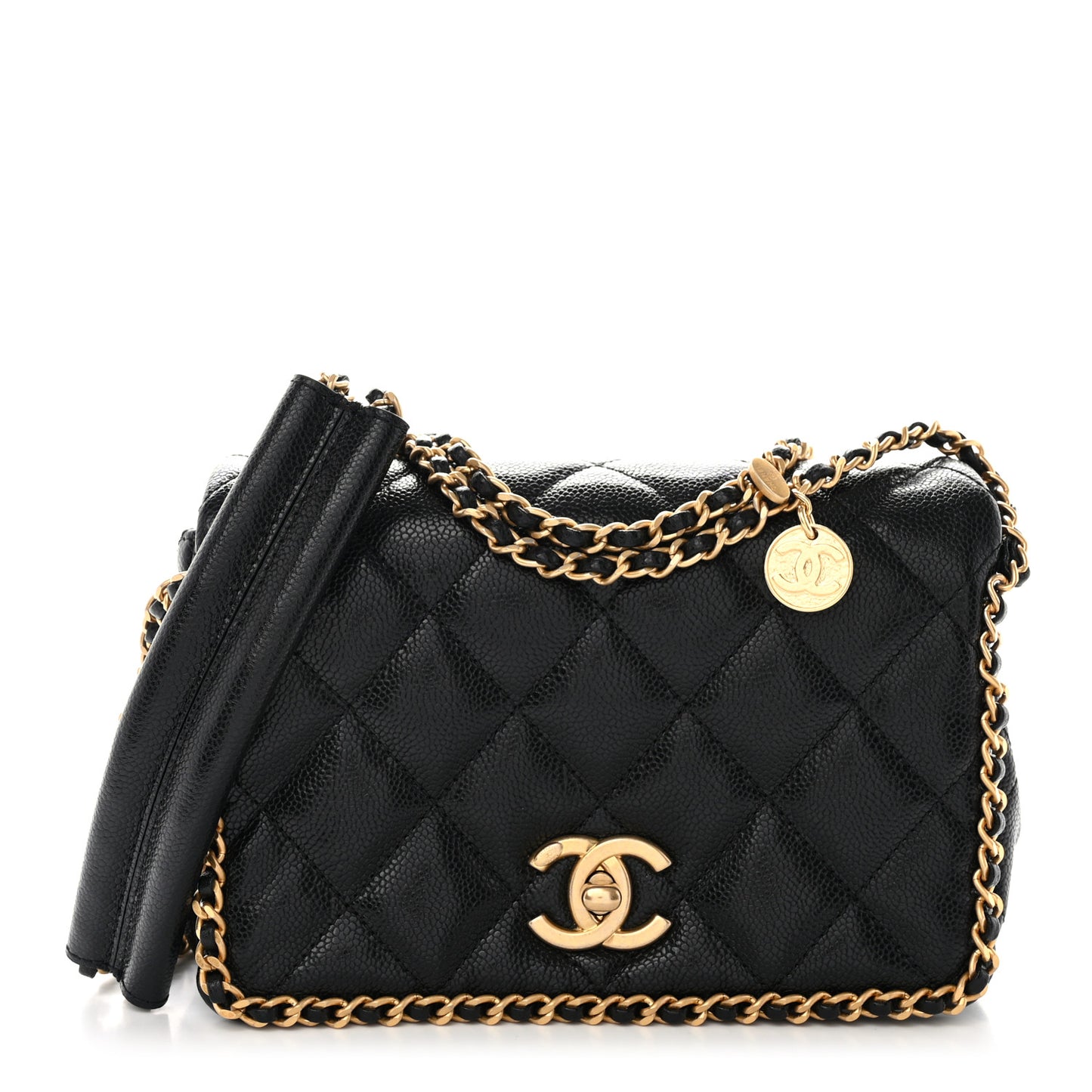 Caviar Quilted Mini Never Ending Chain Flap Black