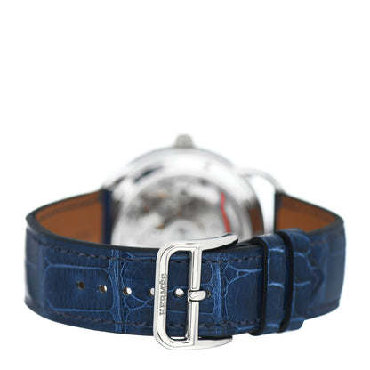 Hermes 18K White Gold Alligator Diamond 38mm Arceau Petite Lune Automatic Watch Bleu Saphir 3 of 5