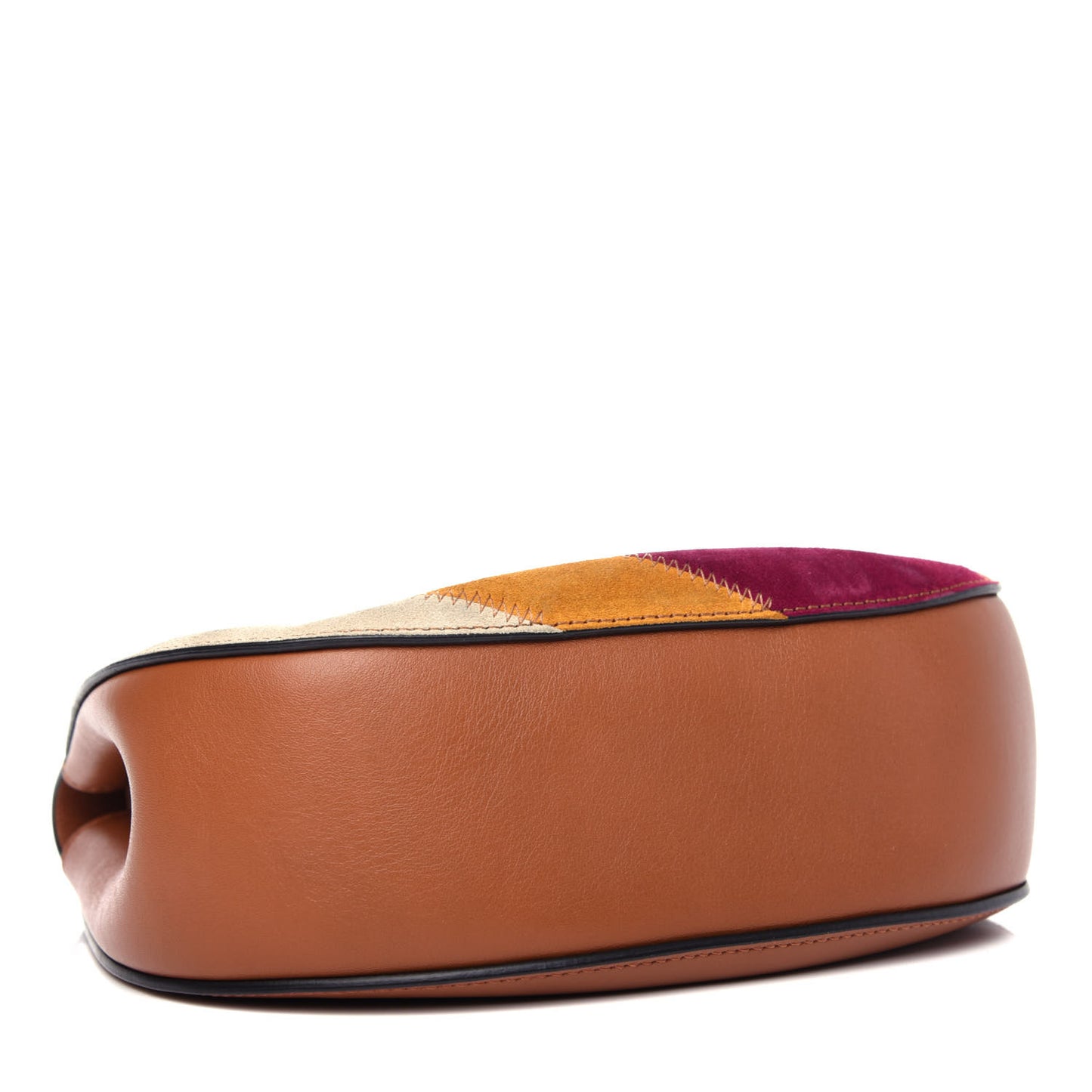 Calfskin Suede Rainbow Patchwork Drew Shoulder Bag Caramel