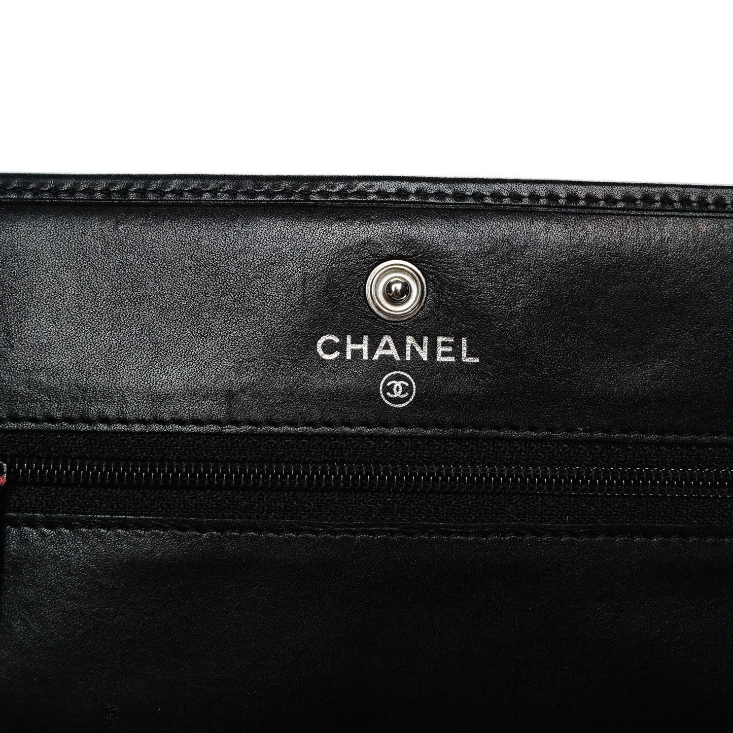 Calfskin Quilted Cambon Wallet On Chain WOC Black