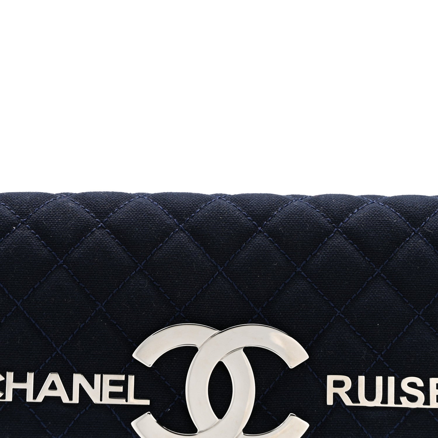 Chanel Canvas Quilted CC Cruise East West Flap Clutch Navy Blue 8 of 12