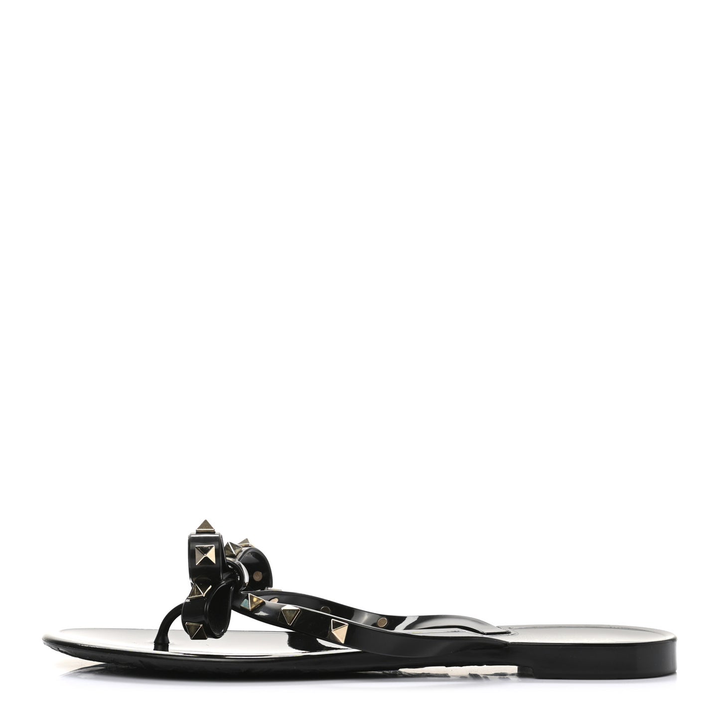 PVC Jelly Rockstud Bow Thong Sandals 39 Black