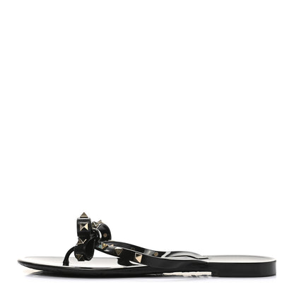 Valentino Garavani PVC Jelly Rockstud Bow Thong Sandals 39 Black 1 of 7