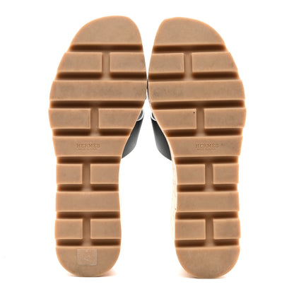 Hermes Calfskin Cork Eze 30 Sandals 38 Black 5 of 9