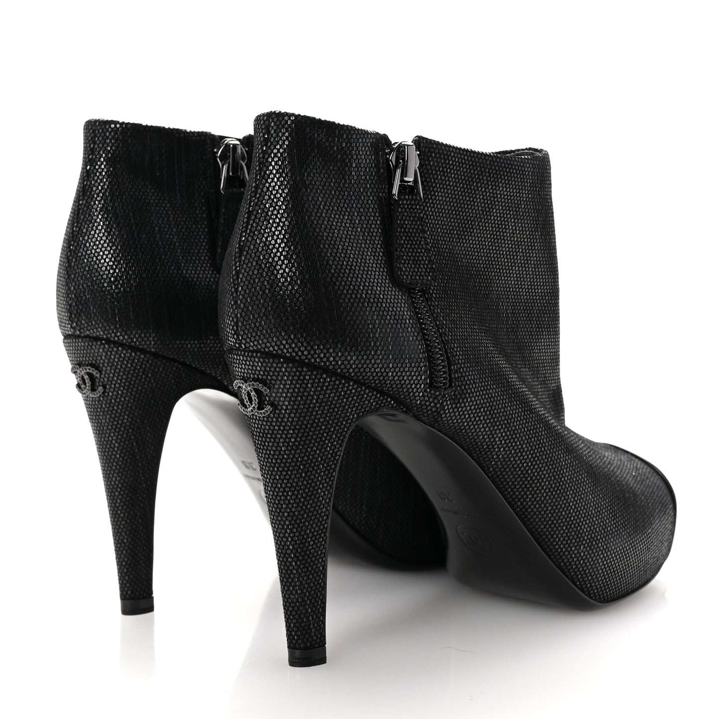 Metallic Tweed Patent Cap Toe CC Ankle Booties 38 Black
